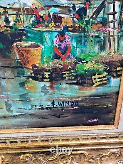 Large antique framed oil painting signed A. Vando Italy Gilded wood frame