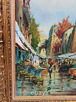 Large antique framed oil painting signed A. Vando Italy Gilded wood frame