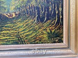 Large antique framed oil painting signed J. Schneider dated 1961 France Alsace