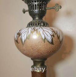 Large antique hand painted gilt glass bronze patinated oil style table lamp