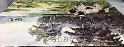 Large antique oil painting signed Mid-1900's France hunting scene dogs