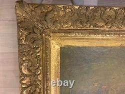 Large carved antique gilded frame with damaged oil painting of George W Aikman