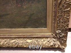 Large carved antique gilded frame with damaged oil painting of George W Aikman