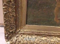 Large carved antique gilded frame with damaged oil painting of George W Aikman