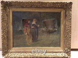 Large carved antique gilded frame with damaged oil painting of George W Aikman