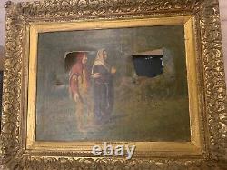 Large carved antique gilded frame with damaged oil painting of George W Aikman