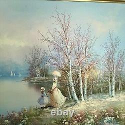 Large oil painting framed original signed antique Walton