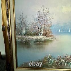 Large oil painting framed original signed antique Walton