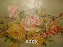 Large old oil painting, Beautiful roses, signed B. Zambaldi. Is antique