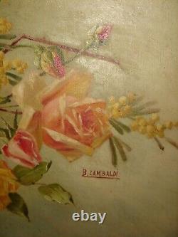 Large old oil painting, Beautiful roses, signed B. Zambaldi. Is antique