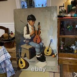 Largw Antique Oil Painting Canvas Violin Guitar Portrait Still Life 36x24 Rare