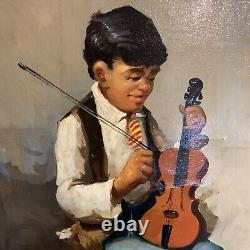 Largw Antique Oil Painting Canvas Violin Guitar Portrait Still Life 36x24 Rare