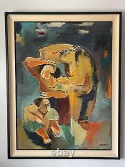 Leon Saulter Antique MID Century Modern Abstract Cubist Oil Painting Old Vintage