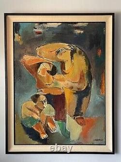 Leon Saulter Antique MID Century Modern Abstract Cubist Oil Painting Old Vintage