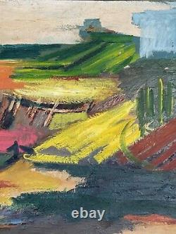 Leon Saulter Antique MID Century Modern Abstract Landscape Oil Painting Vintage