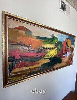 Leon Saulter Antique MID Century Modern Abstract Landscape Oil Painting Vintage