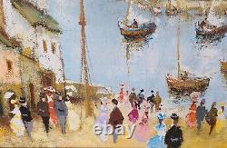 MONUMENTAL Vintage Framed IMPRESSIONIST OIL PAINTING on Canvas FRENCH RIVIERA
