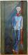 Man Male Portrait 1950's Large Original Antique Oil Painting, Expressive Art