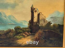 Mla Antique Oil Painting Medieval Castle Tower River Landscape German Austrian