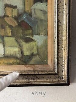 Monumental Antique MID Century Modern Abstract Landscape Oil Painting Old 1959