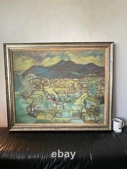 Monumental Antique MID Century Modern Abstract Landscape Oil Painting Old 1959