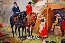 Mural, Oil Painting, Jack Levine, Signed, Hunt Scene, Carved, Vintage / Antique