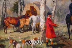 Mural, Oil Painting, Jack Levine, Signed, Hunt Scene, Carved, Vintage / Antique