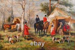 Mural, Oil Painting, Jack Levine, Signed, Hunt Scene, Carved, Vintage / Antique