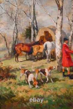 Mural, Oil Painting, Jack Levine, Signed, Hunt Scene, Carved, Vintage / Antique