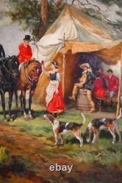 Mural, Oil Painting, Jack Levine, Signed, Hunt Scene, Carved, Vintage / Antique