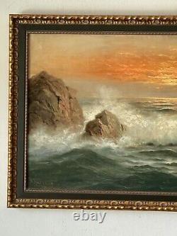 Nels Hagerup Antique Modern California Seascape Oil Painting Old Ocean Landscape