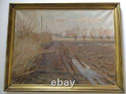 Niels Lindberg Vintage Antique Oil Painting Impressionist Landscape Sunset Large