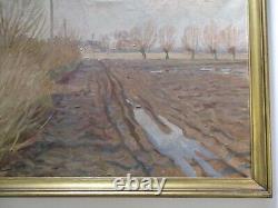 Niels Lindberg Vintage Antique Oil Painting Impressionist Landscape Sunset Large