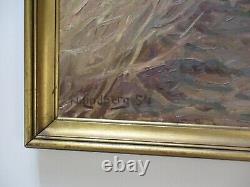 Niels Lindberg Vintage Antique Oil Painting Impressionist Landscape Sunset Large