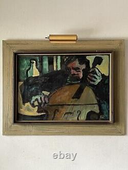 Norman Kirk Antique Modern Musician Man Oil Painting Old Vintage Cubism Abstract
