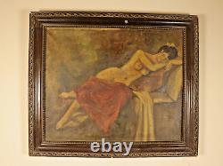 Nude Lady Antique Oil Painting in Adorned Frame, Naked Female Large Artwork Rare