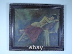 Nude Lady Antique Oil Painting in Adorned Frame, Naked Female Large Artwork Rare