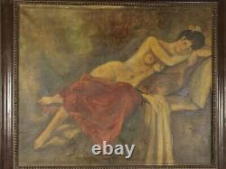 Nude Lady Antique Oil Painting in Adorned Frame, Naked Female Large Artwork Rare