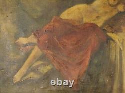 Nude Lady Antique Oil Painting in Adorned Frame, Naked Female Large Artwork Rare