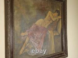 Nude Lady Antique Oil Painting in Adorned Frame, Naked Female Large Artwork Rare