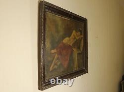 Nude Lady Antique Oil Painting in Adorned Frame, Naked Female Large Artwork Rare