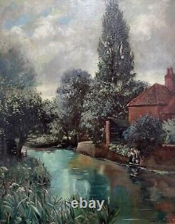 Oil Painting Yeend King (1855-1924) Landscape Antique Old Large English Flower