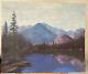 Old Antique Oil Painting Mountains Trees Forest Pacific Northwest Signed Harder