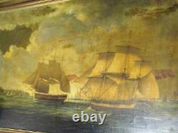 Old Antique Oil Painting Nautical English Ships HMS Terror & Erebus H. M. S. Boats