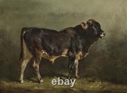 Old Master-Art Antique Oil Painting animal Cow on canvas 24x30