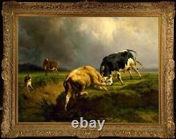 Old Master-Art Antique Oil Painting animal Portrait Cow on canvas 30x40