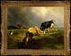 Old Master-art Antique Oil Painting Animal Portrait Cow On Canvas 30x40