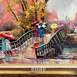 Original 1965 signed oil painting colorful winter gold ornate frame one of kind