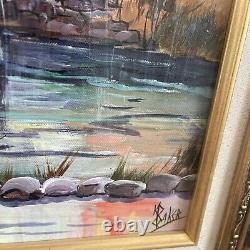 Original 1965 signed oil painting colorful winter gold ornate frame one of kind