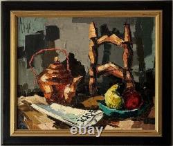 Original Aldo Luongo Antique Modern Abstract Still Life Oil Painting Vintage 62